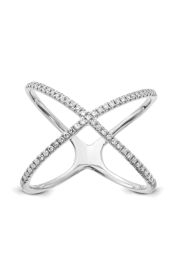 10k White Gold Polished Diamond X Ring for Women Size- 7