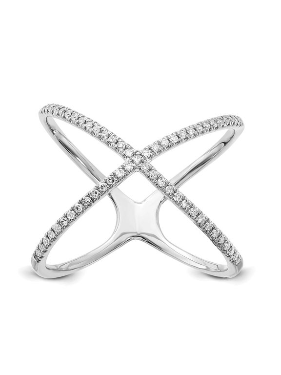 10k White Gold Polished Diamond X Ring for Women Size- 7