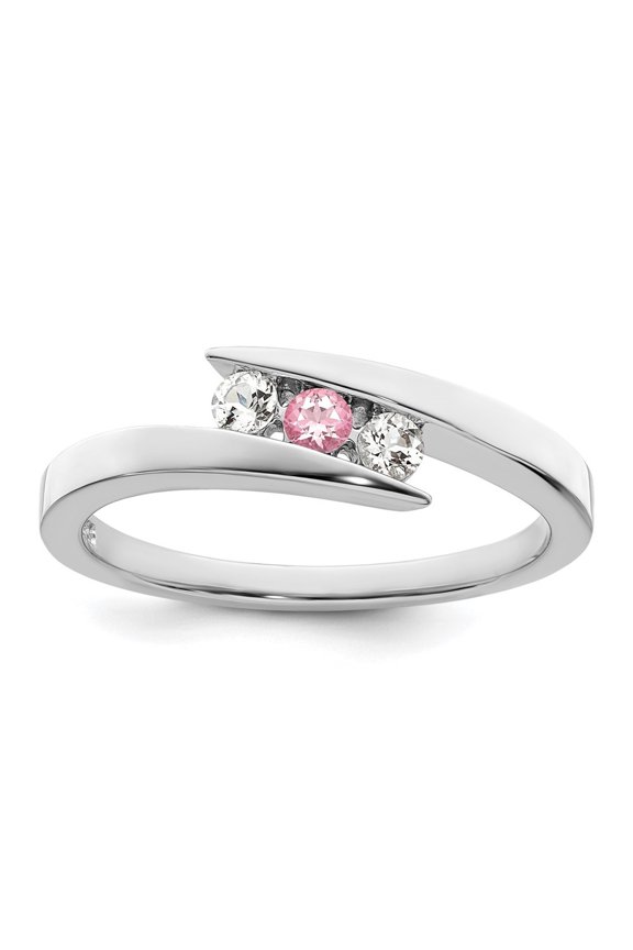 10k White Gold Rhodium-plated White and Pink Topaz Circle of Strength Ring for Women Size- 7
