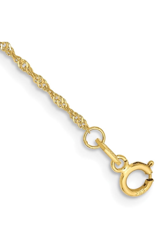 Fine Jewelry 10K Yellow Gold 1.1mm Singapore Chain Anklet 10inch for Women