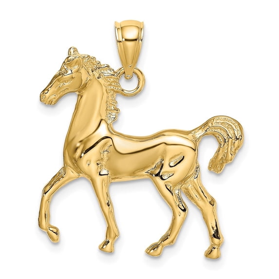 Auriga 10k Yellow Gold 2-D Polished Horse Charm for Women (L-32.1 mm, W-26.4 mm)