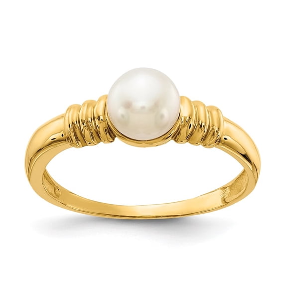 Auriga 10k Yellow Gold 5-6mm White Button Freshwater Cultured Pearl Ring for Women Size- 7