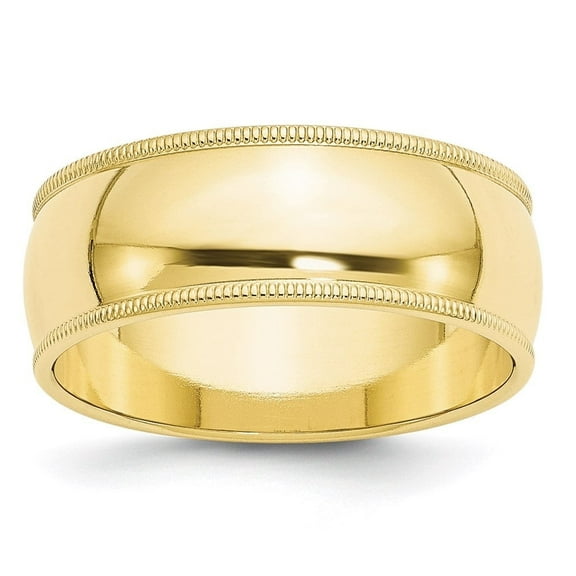 Auriga Fine Jewelry 10K Yellow Gold 8mm Milgrain Half Round Wedding Band for Women Size 14