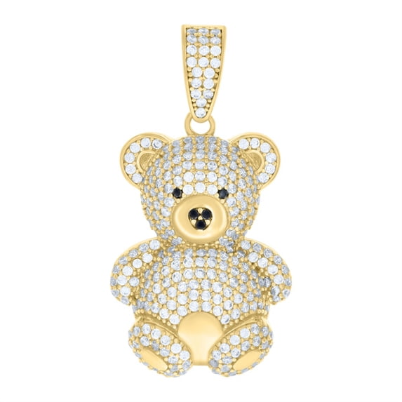 Auriga 10k Yellow Gold Black White Cubic-Zirconia Teddy Bear Charm Pendant for Men