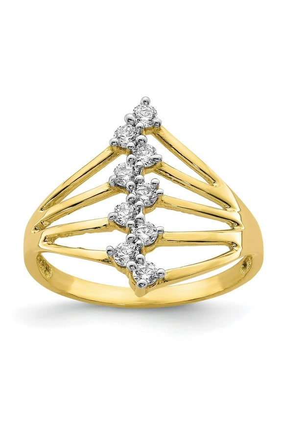 Fine Jewelry 10K Yellow Gold CZ 9-Stone Ring for Women Size- 7