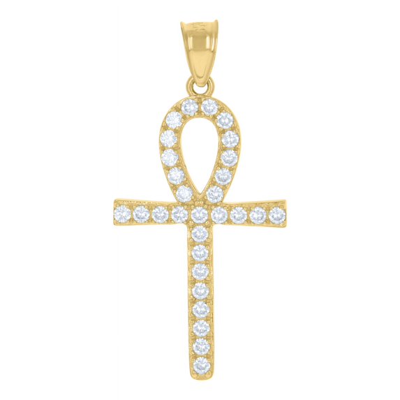Auriga 10k Yellow Gold Cubic Zirconia Ankh Cross Religious Charm Pendant for Women