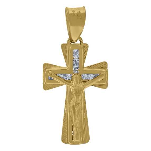 Auriga 10k Yellow Gold Cubic Zirconia Crucifix Cross Religious Charm Pendant for Women