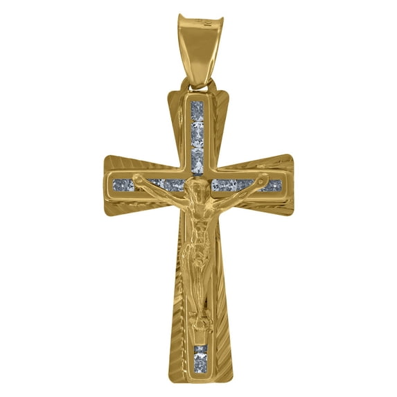 Auriga 10k Yellow Gold Cubic Zirconia Crucifix Cross Religious Charm Pendant