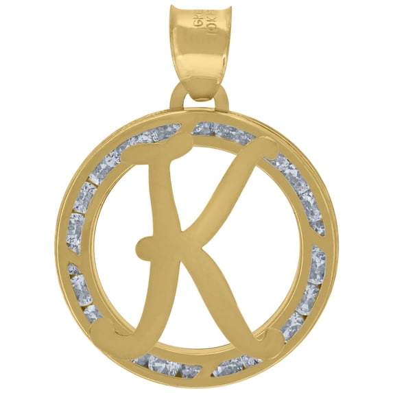 Auriga 10k Yellow Gold Cubic Zirconia Initial Letter K Circle Charm Pendant