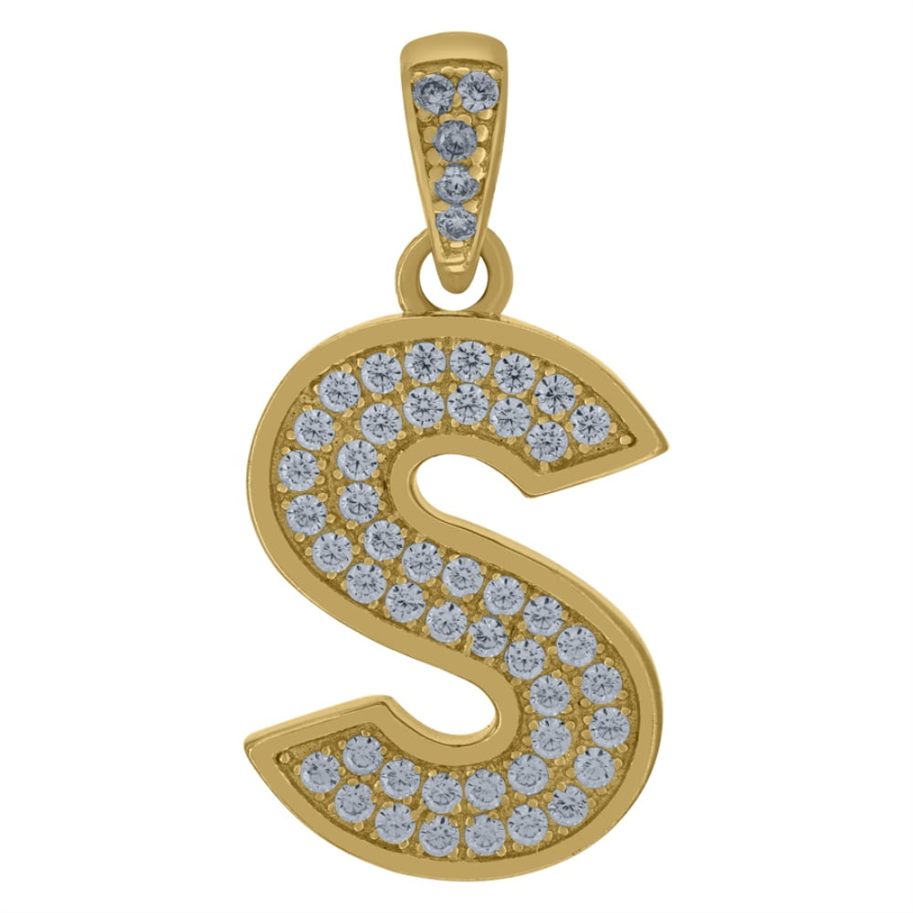 Minimalist Initial Pendant Necklace - 14K Gold Plated Cubic Zirconia Letter, 18" + 2" Extender