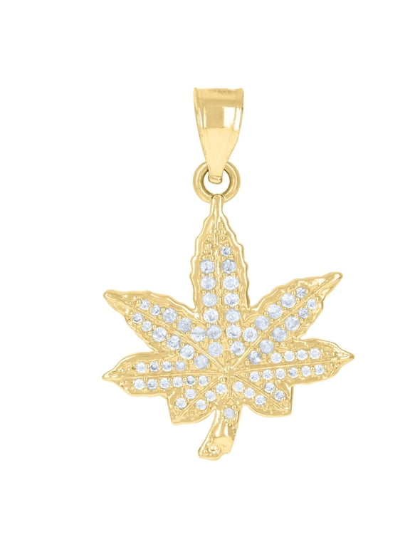 10k Yellow Gold Cubic-Zirconia Marijuana Leaf Charm Pendant for Men