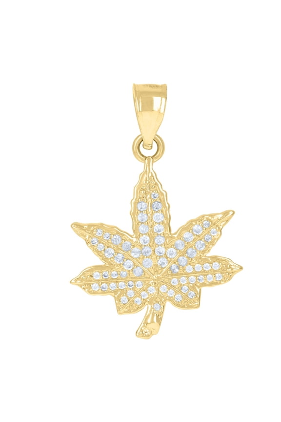 10k Yellow Gold Cubic-Zirconia Marijuana Leaf Charm Pendant for Men