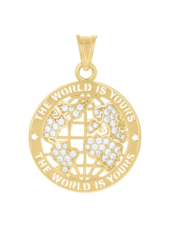 10k Yellow Gold Cubic Zirconia The World Is Yours World Map Globe Charm Pendant for Men