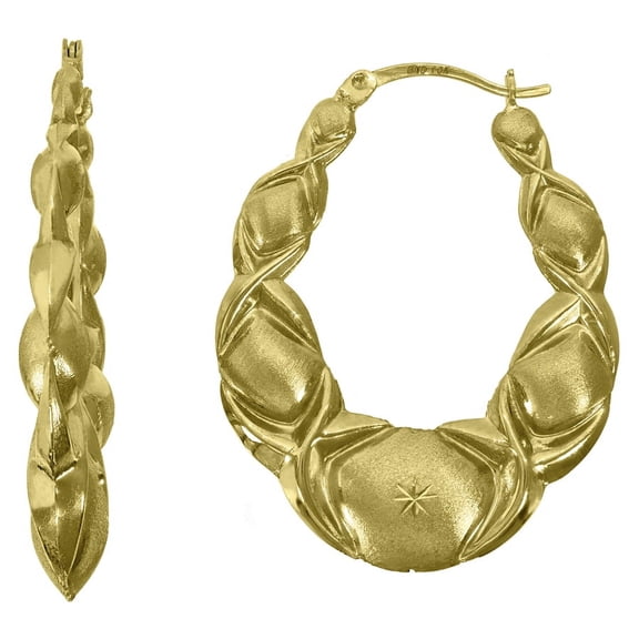 Auriga 10k Yellow Gold Dc Brushed Xo Hugs & Kisses 34mm Hinged Hoops Huggie Earrings for Women