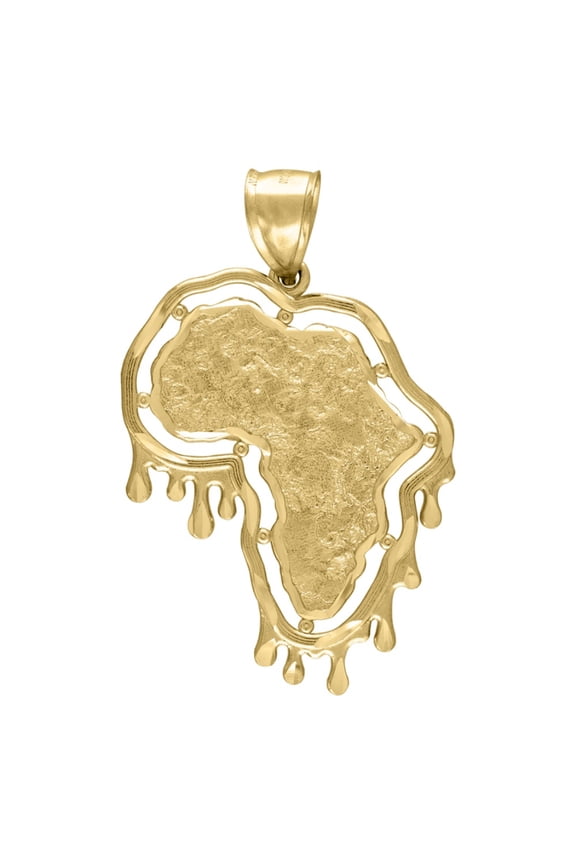 10k Yellow Gold Diamond-Cut Dripping Africa Map Charm Pendant for Men