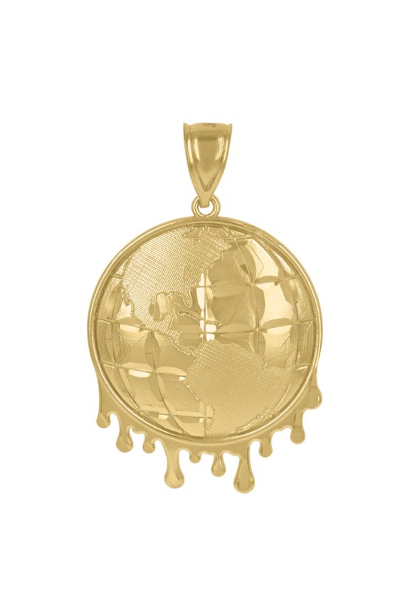 10k Yellow Gold Diamond-Cut Dripping Globe Charm Pendant for Men