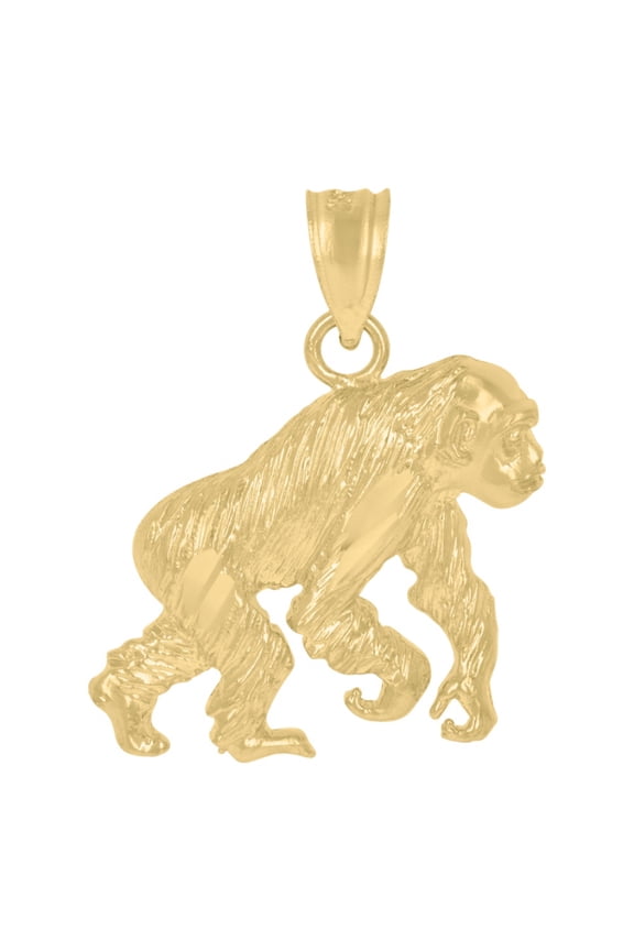 10k Yellow Gold Diamond-Cut Gorilla Animal Charm Pendant for Women