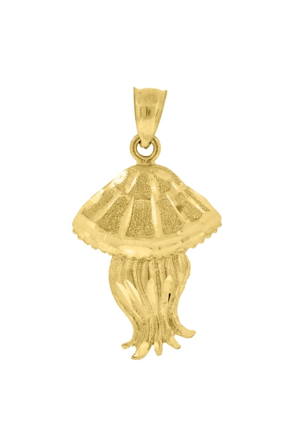 10k Yellow Gold Diamond-Cut Jelly Fish Animal Charm Pendant for Women