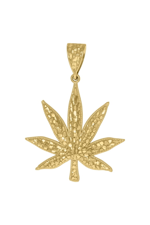 10k Yellow Gold Diamond-Cut Marijuana Leaf Charm Pendant for Men