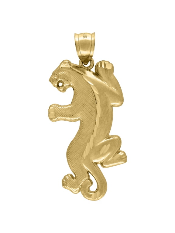 10k Yellow Gold Diamond-Cut Tiger Animal Charm Pendant for Men