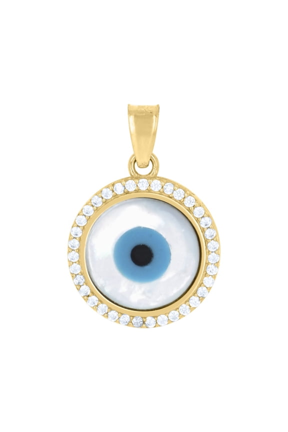 10k Yellow Gold Evil Eye Good Luck Charm Pendant for Women (L - 19.7mm)