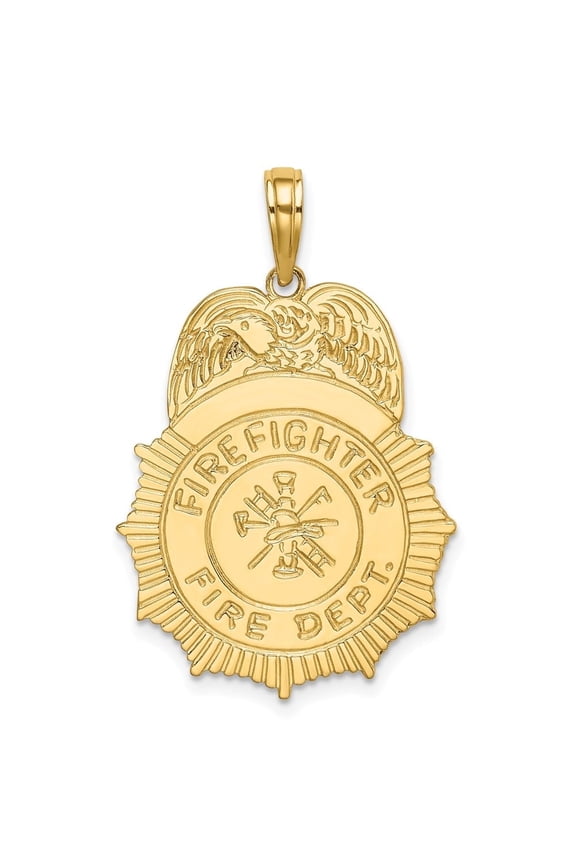 Fine Jewelry 10K Yellow Gold FIREFIGHTER FIRE DEPT. Badge Charm for Women (L-24.5 mm, W-19.6 mm)