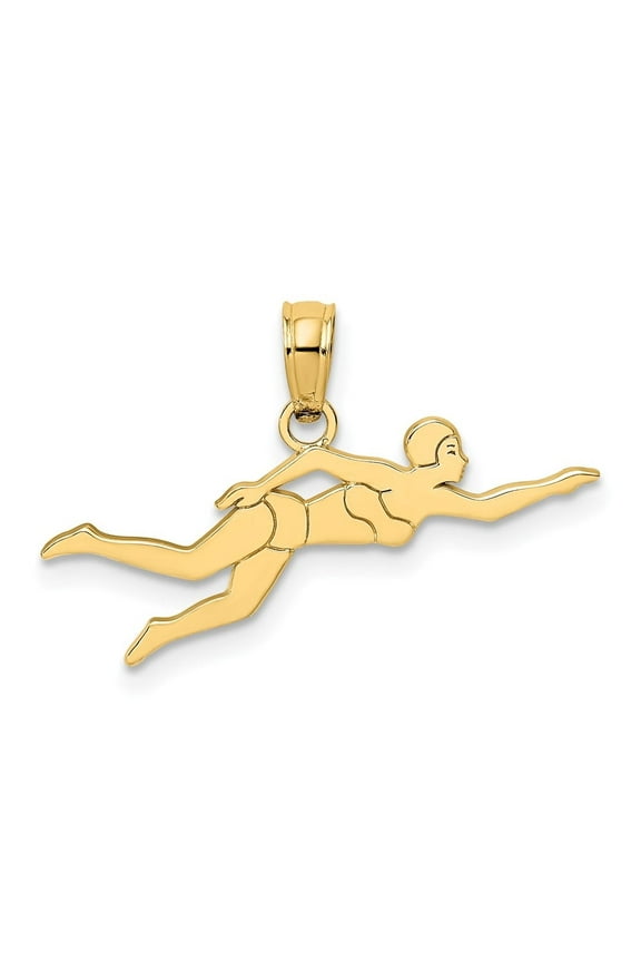 Fine Jewelry 10K Yellow Gold Female Swimmer Charm for Women (L-6.35 mm, W-23.8 mm)