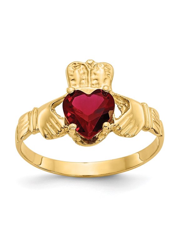 10k Yellow Gold January Birthstone Claddagh Ring for Women Size- 5