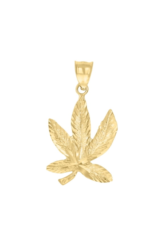 10k Yellow Gold Marijuana Leaf Charm Pendant for Men