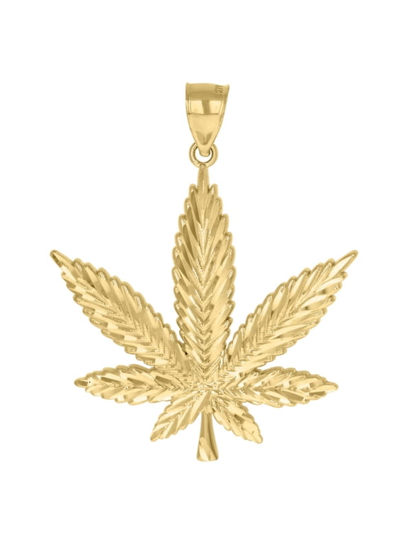 10k Yellow Gold Marijuana Leaf Charm Pendant for Men