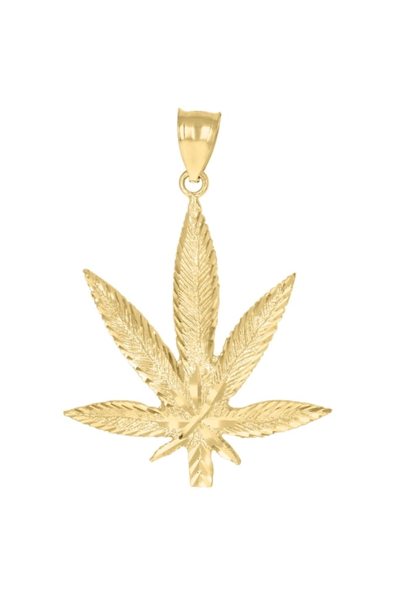 10k Yellow Gold Marijuana Leaf Charm Pendant for Men