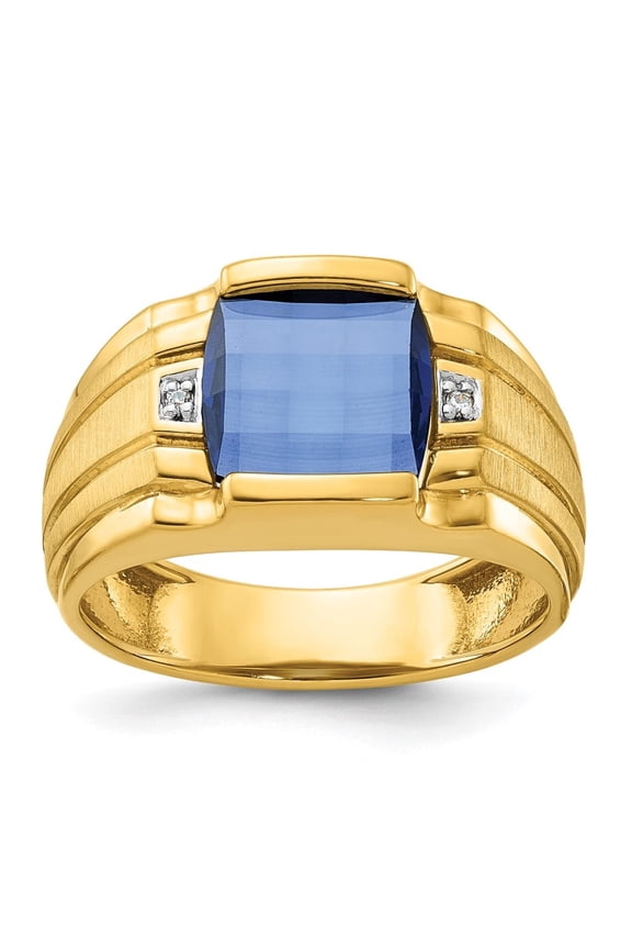 Fine Jewelry 10K Yellow Gold Men's Cr. Sapphire and Diamond Complete Ring Size 10