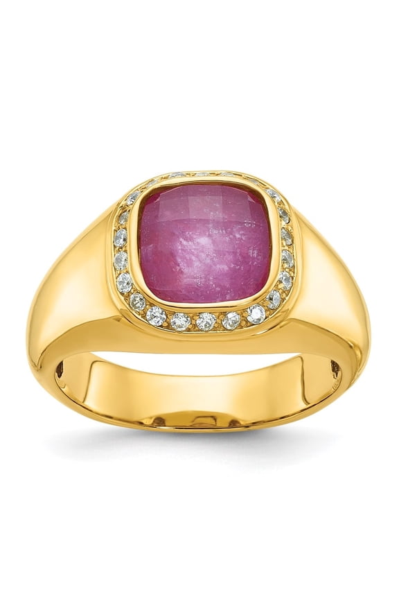 Fine Jewelry 10K Yellow Gold Men's Ruby Doublet Stone and Diamond Complete Ring Size 10