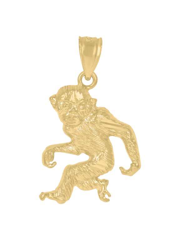10k Yellow Gold Monkey Animal Charm Pendant for Women
