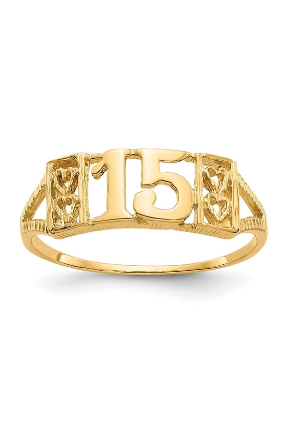 Fine Jewelry 10K Yellow Gold Number-15 Ring for Women Size 7