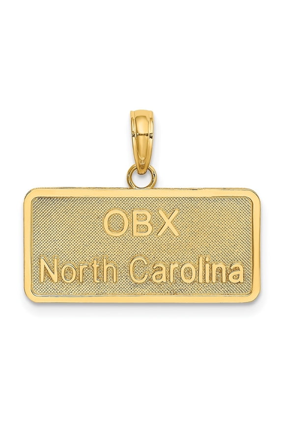 10k Yellow Gold OBX NORTH CAROLINA License Plate Charm for Women (L-17.8 mm, W-23.35 mm)