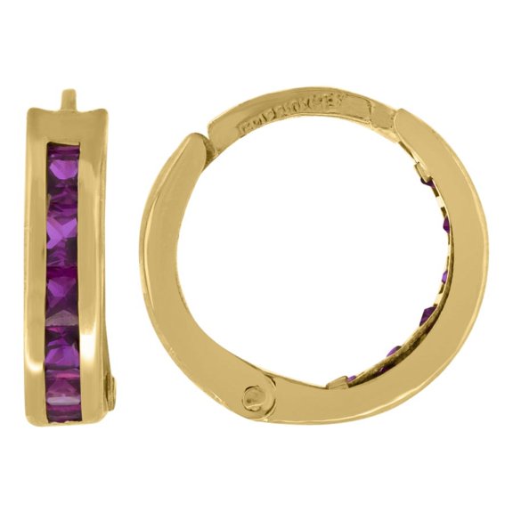 Auriga 10k Yellow Gold Pink Princess-Cut Cubic Zirconia Huggie Hoop Earrings for Women