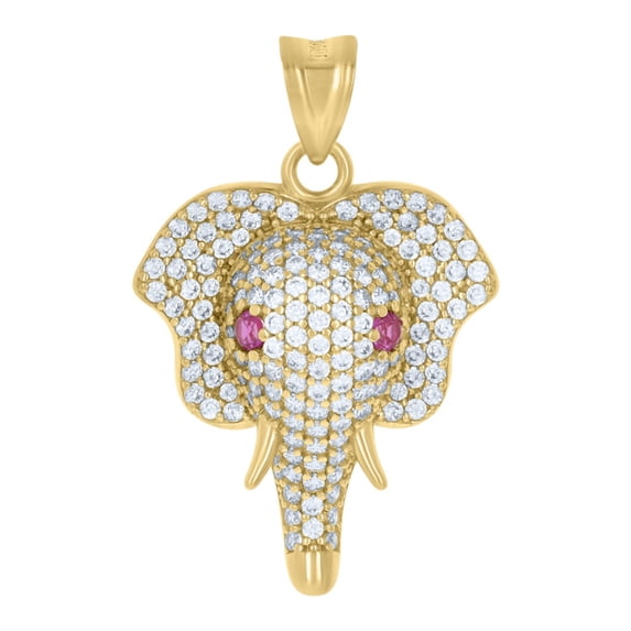 Auriga 10k Yellow Gold Pink White Cubic-Zirconia Elephant Head Charm Pendant for Men