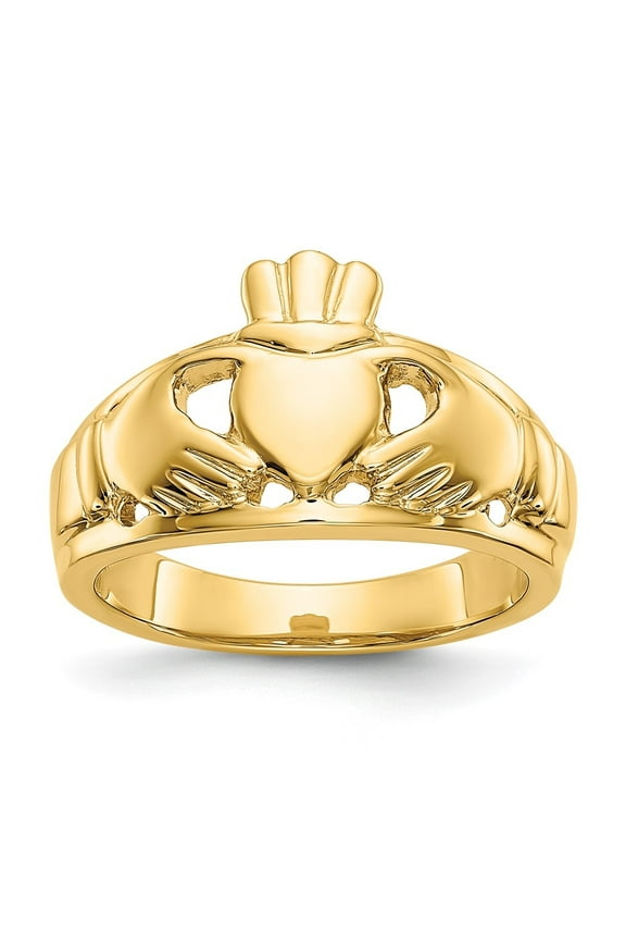 10k Yellow Gold Polished Men's Claddagh Ring Size- 10
