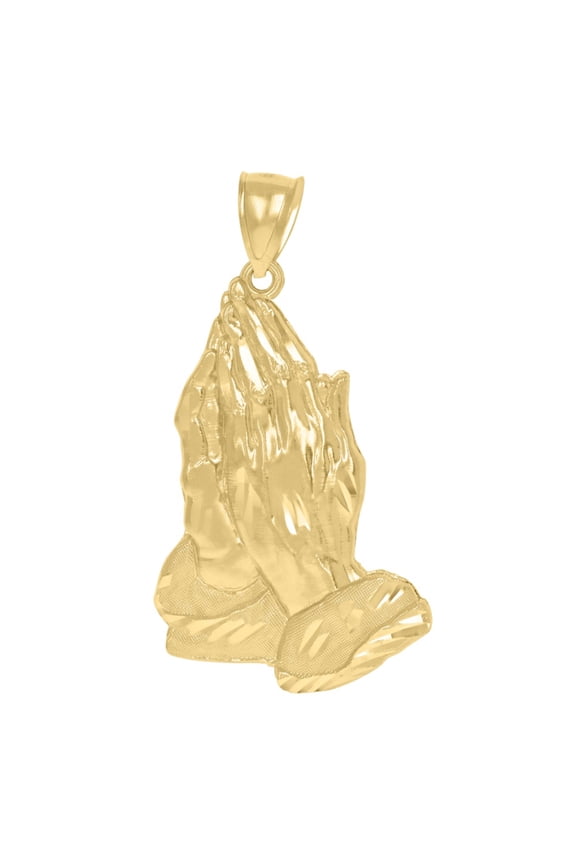 10k Yellow Gold Praying Hands Symbol Religious Charm Pendant for Men