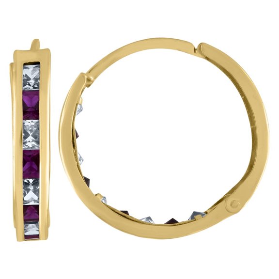 Auriga 10k Yellow Gold Princess-Cut Purple Cubic Zirconia Huggie Hoop Earrings for Women