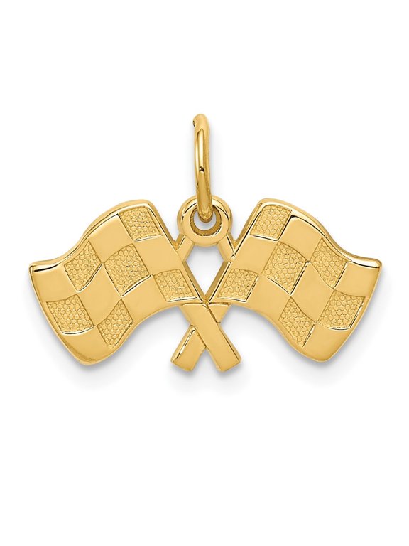 10k Yellow Gold Racing Flags Charm for Women (L-15 mm, W-19 mm)