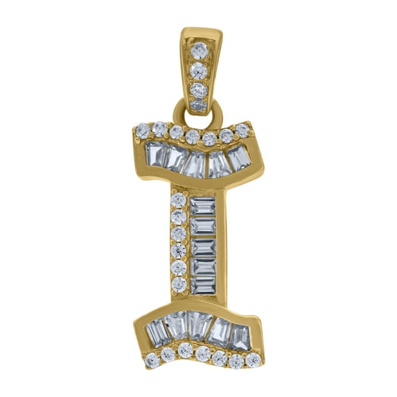 Auriga 10k Yellow Gold Round Baguette CZ Initial Letter Capital I Charm Pendant for Women