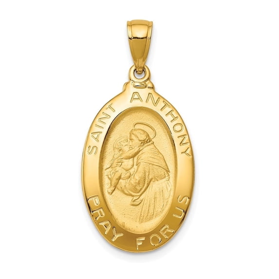 Auriga Fine Jewelry 10K Yellow Gold Saint Anthony Oval Medal Pendant for Women (L- 31.37mm)