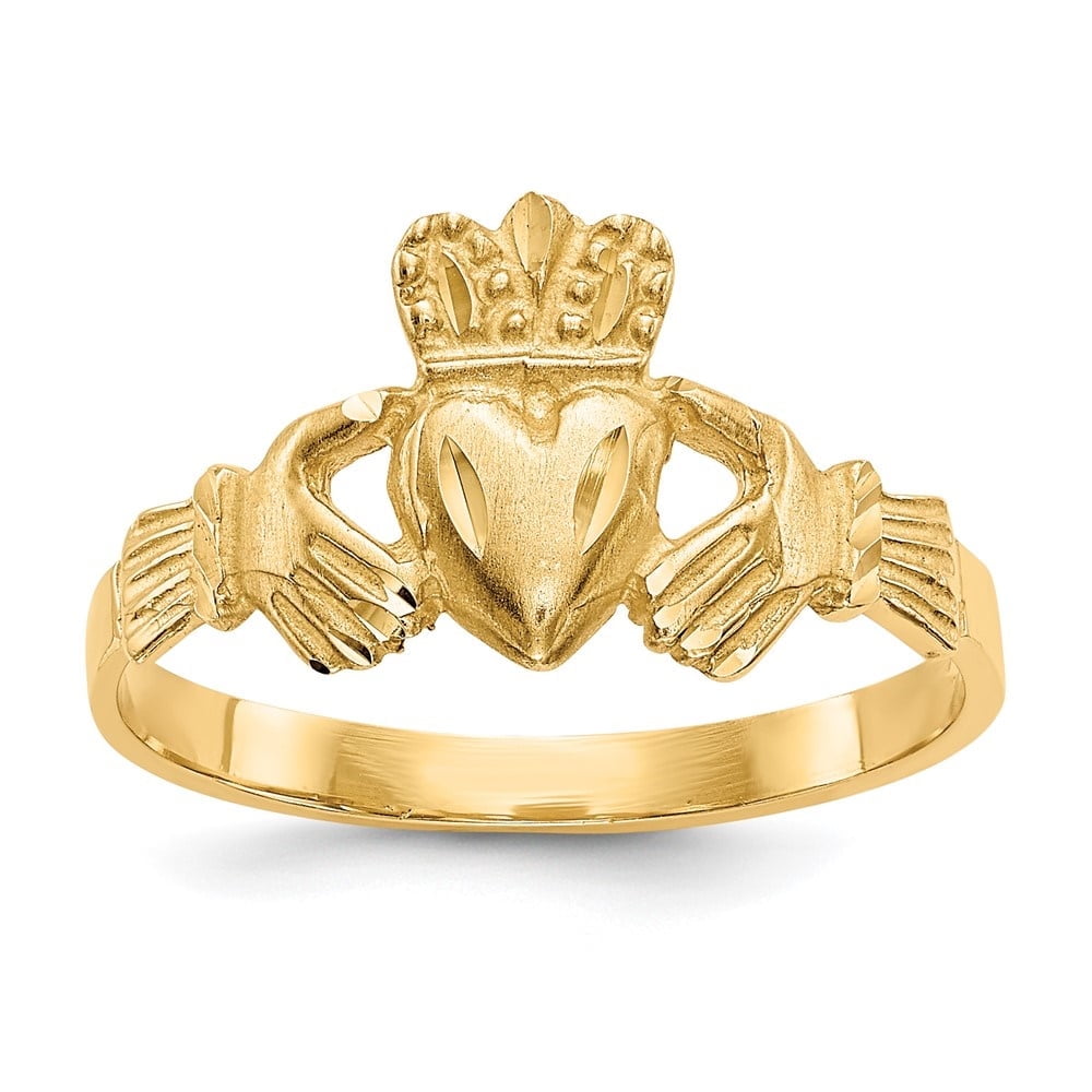 Auriga Fine Jewelry 10K Yellow Gold Satin and Diamond-cut Claddagh Ring ...