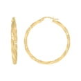 thumbnail image 1 of Auriga 10k Yellow Gold Twisted Tube Diamond-cut Brushed 2mm Hinged Huggie Hoop Earrings for Women, 1 of 3