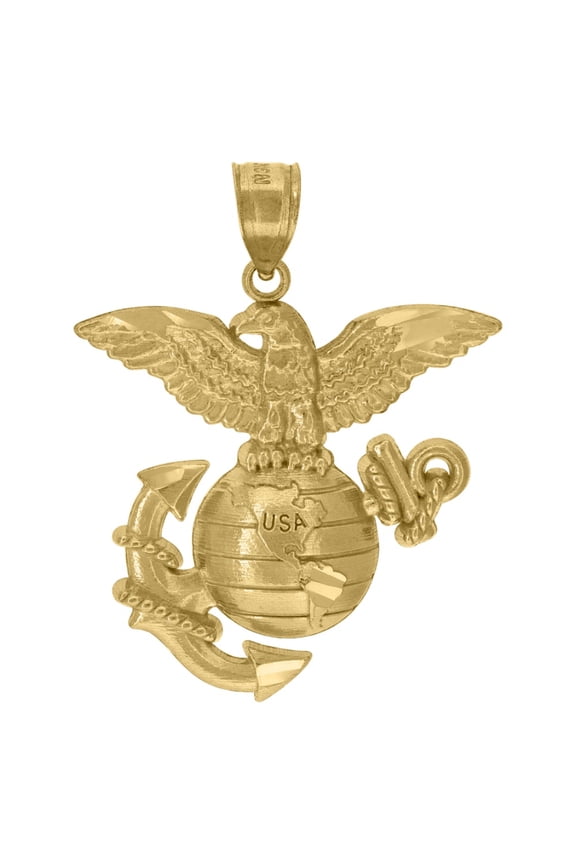 10k Yellow Gold Us Marine Corps Eagle Globe Anchor Badge Charm Pendant for Women