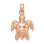 Auriga 14K Rose Gold Textured Sea Turtle Charm for Women (L-14.75 mm, W-12.7 mm)