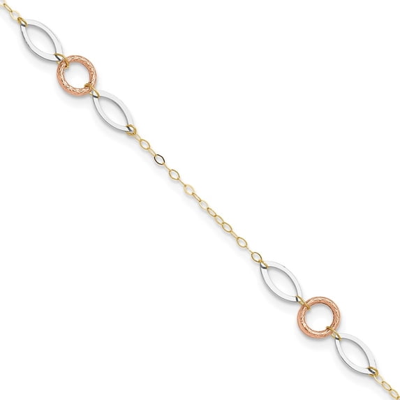 Auriga Fine Jewelry 14K Tri-Color Gold Circle and Oval Anklet 10inch for Women