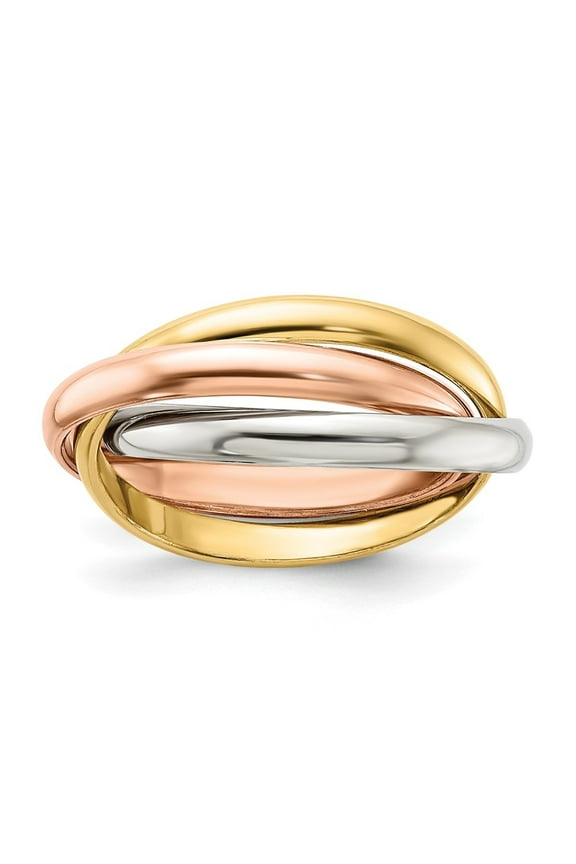 14K Tri-color Polished Rolling Ring for Women Size 4